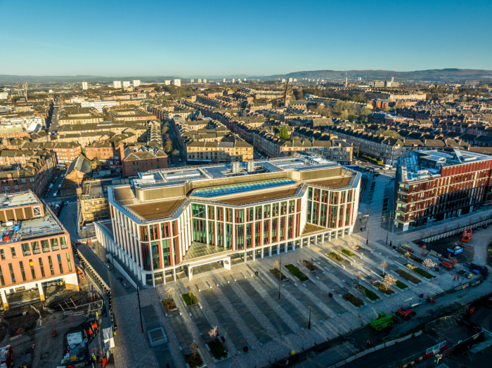 Aerial view of St Mungo Square outside the ARC