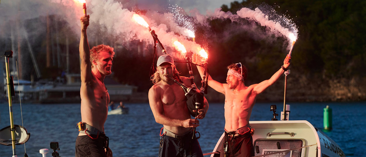 Glasgow University Boat Club members celebrate completing the Atlantic Challenge