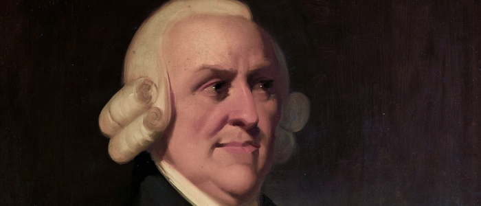 Adam Smith painting with a close up of his face. Source: Kirkclady papers