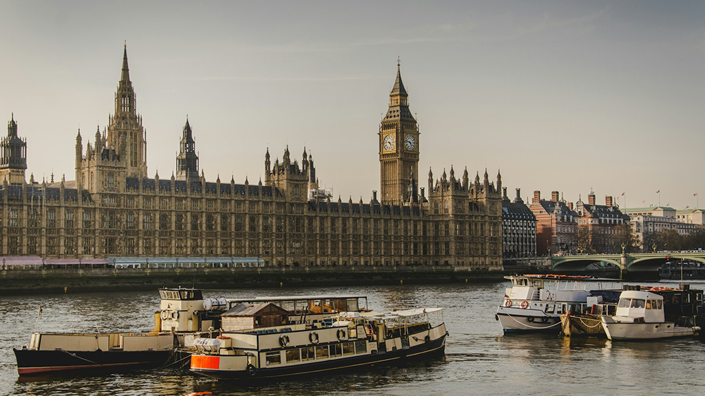 The Houses of Parliament viewed from across the River Thames