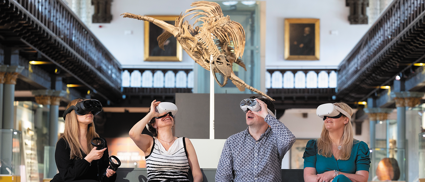 Museum visitors using VR headsets