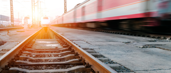 Moving train and train tracks