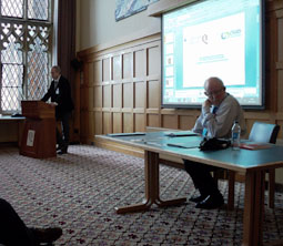 Right Honourable Charles Clarke seated at Minorities, Nations and Cultural Diversity Conference, Queen's University Belfast, with Dave Smith.  