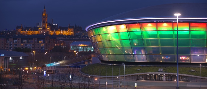 Night view - UofG main building and the Hydro