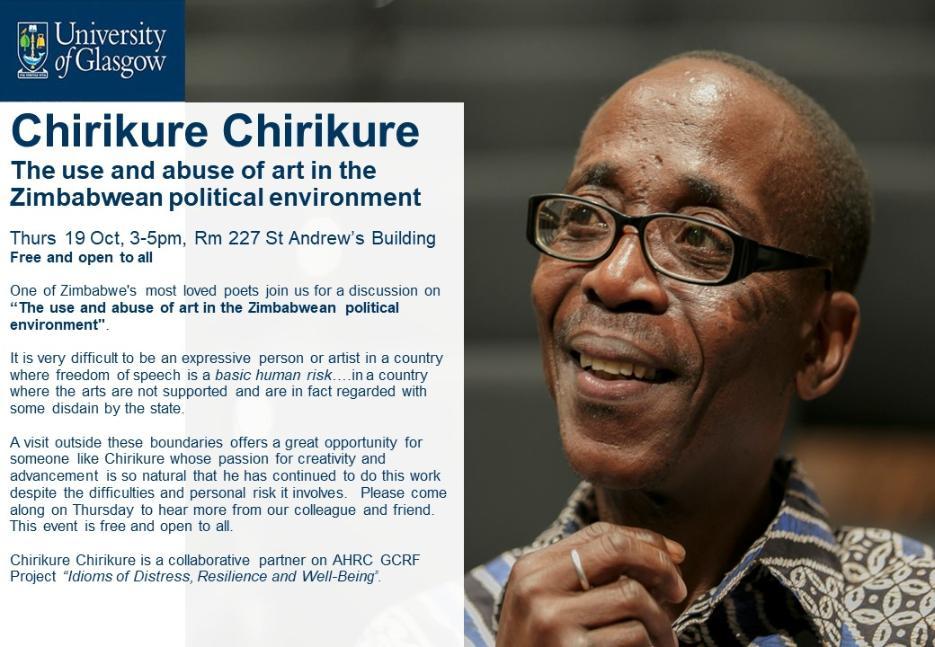 Promotional poster of Chirikure Chirikure's talk in October 2017