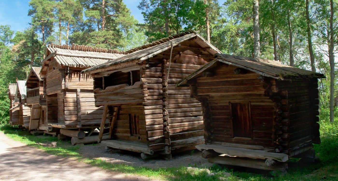 Rustic wooden house in the open-air museum Seurasaari, Helsinki