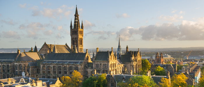 The Gilbert Scott Building at sunset