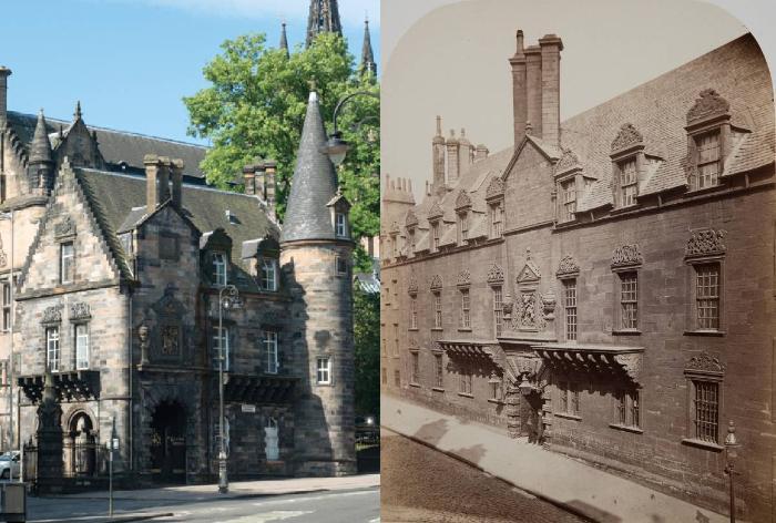 Old photograph of Old College campus with original elements now preserved as part of Pearce Lodge