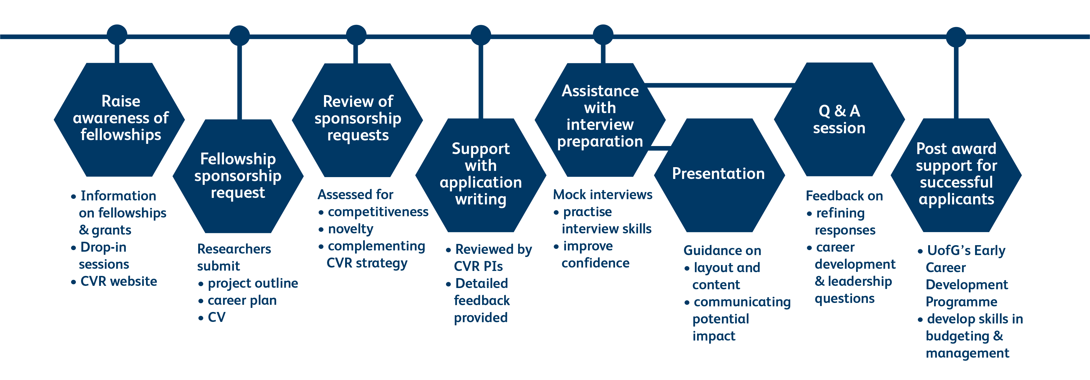 Figure which details the stages of the applications process for a fellowship sponsorship. This information is detailed in the body of text.