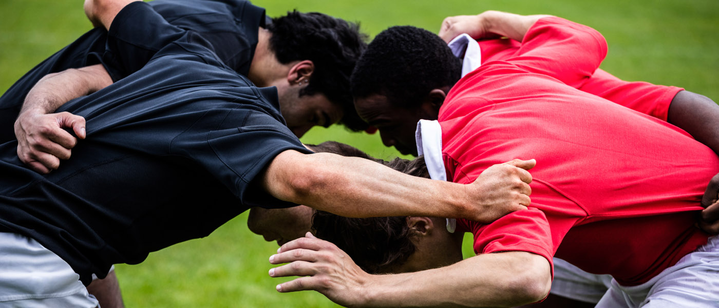 A group playing rugby