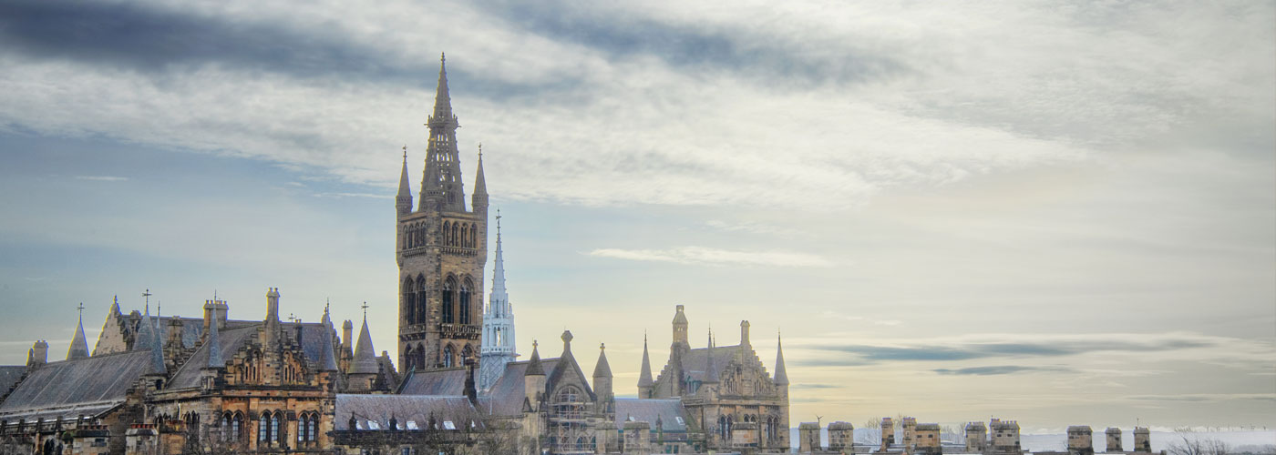 The university of Glasgow gilbert scott building taken on a cold day